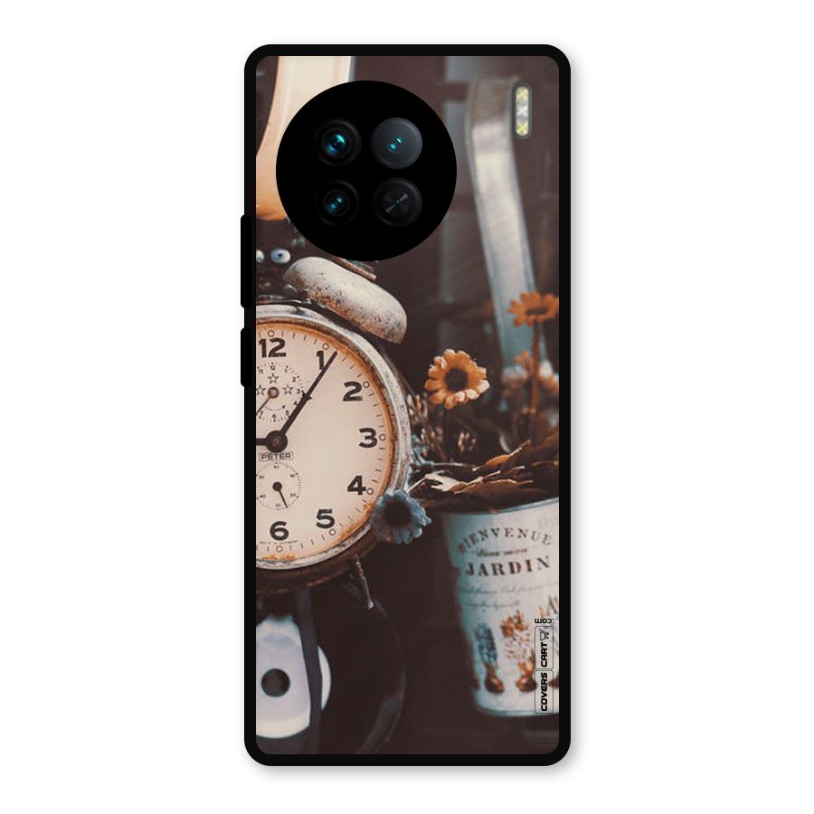 Clock And Flowers Metal Back Case for Vivo X90