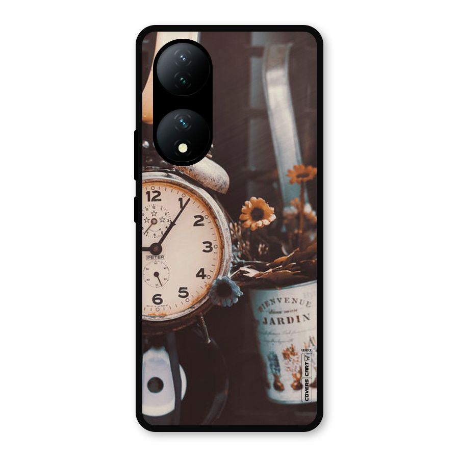 Clock And Flowers Metal Back Case for Vivo Y100a