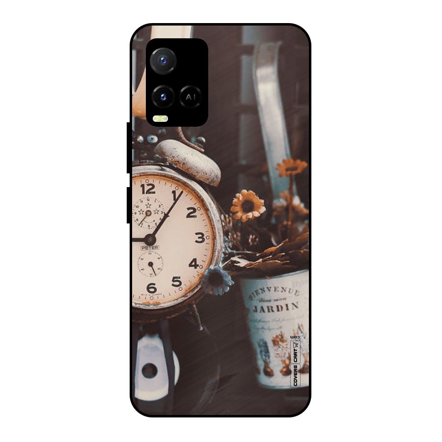 Clock And Flowers Metal Back Case for Vivo Y21