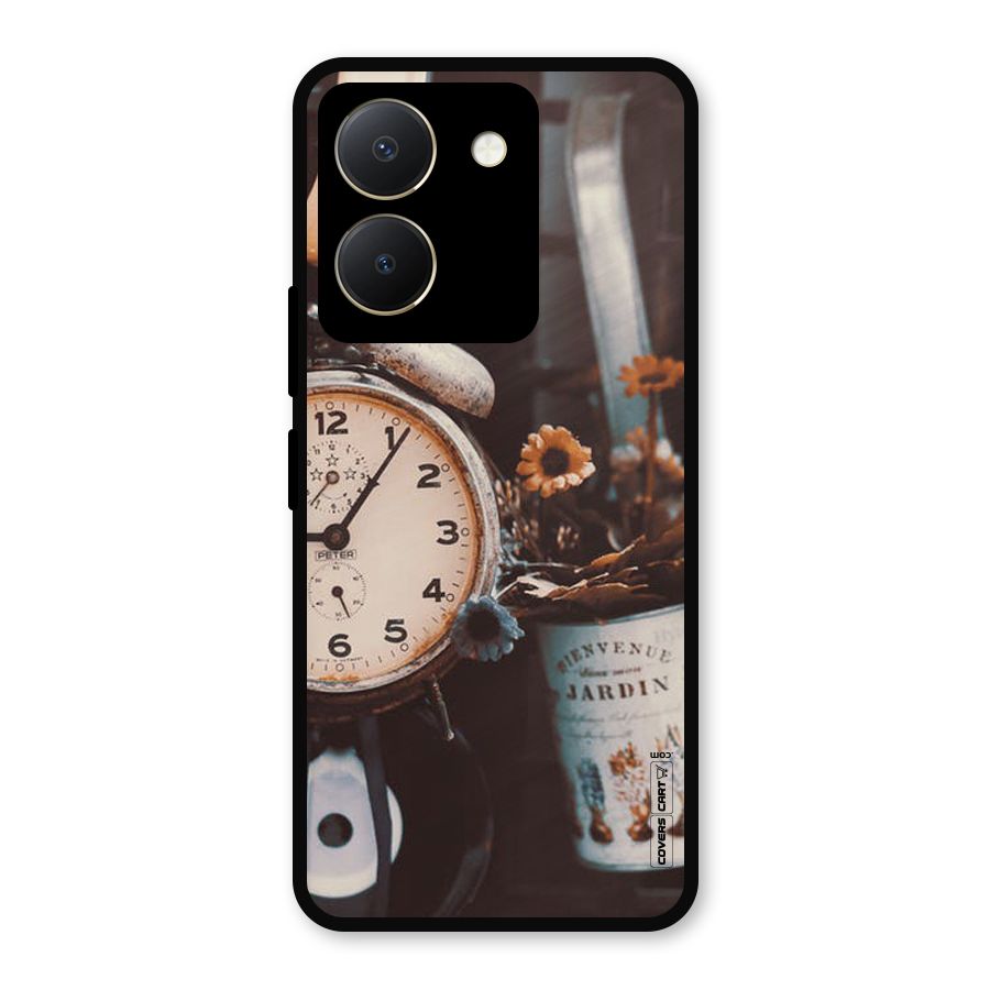 Clock And Flowers Metal Back Case for Vivo Y36