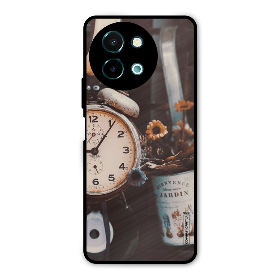 Clock And Flowers Metal Back Case for Vivo Y58