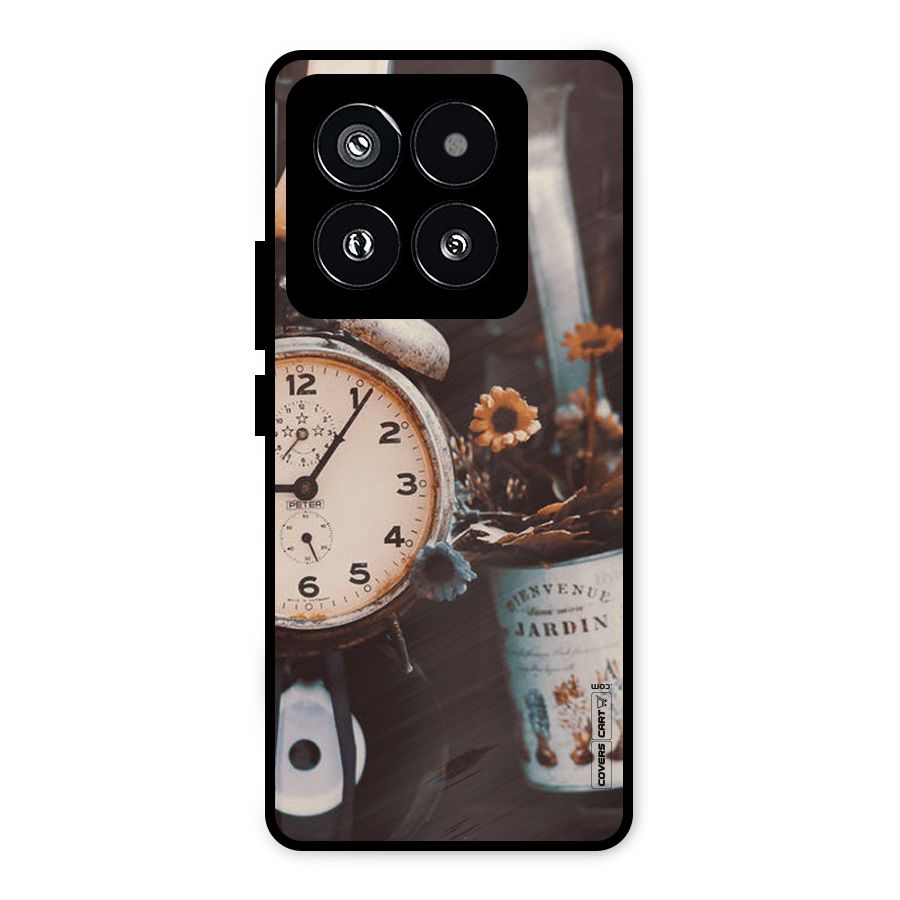 Clock And Flowers Metal Back Case for Xiaomi 14 Pro