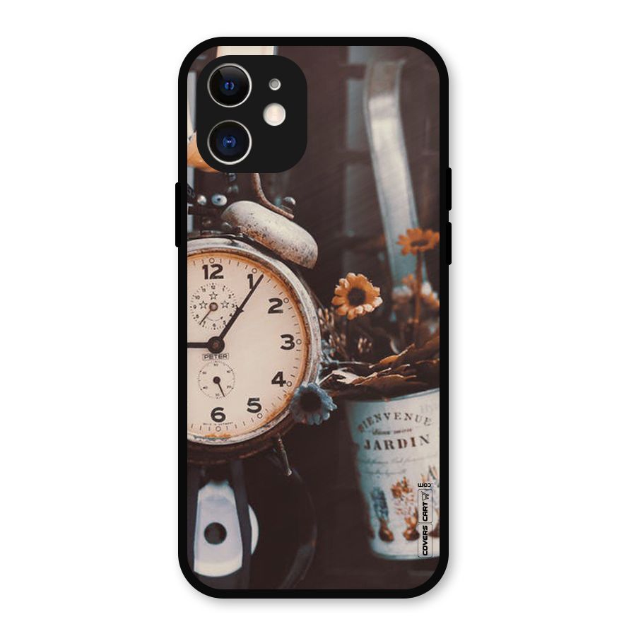 Clock And Flowers Metal Back Case for iPhone 12