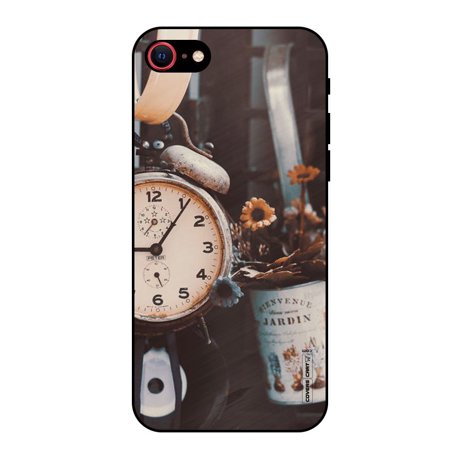 Clock And Flowers Metal Back Case for iPhone 7