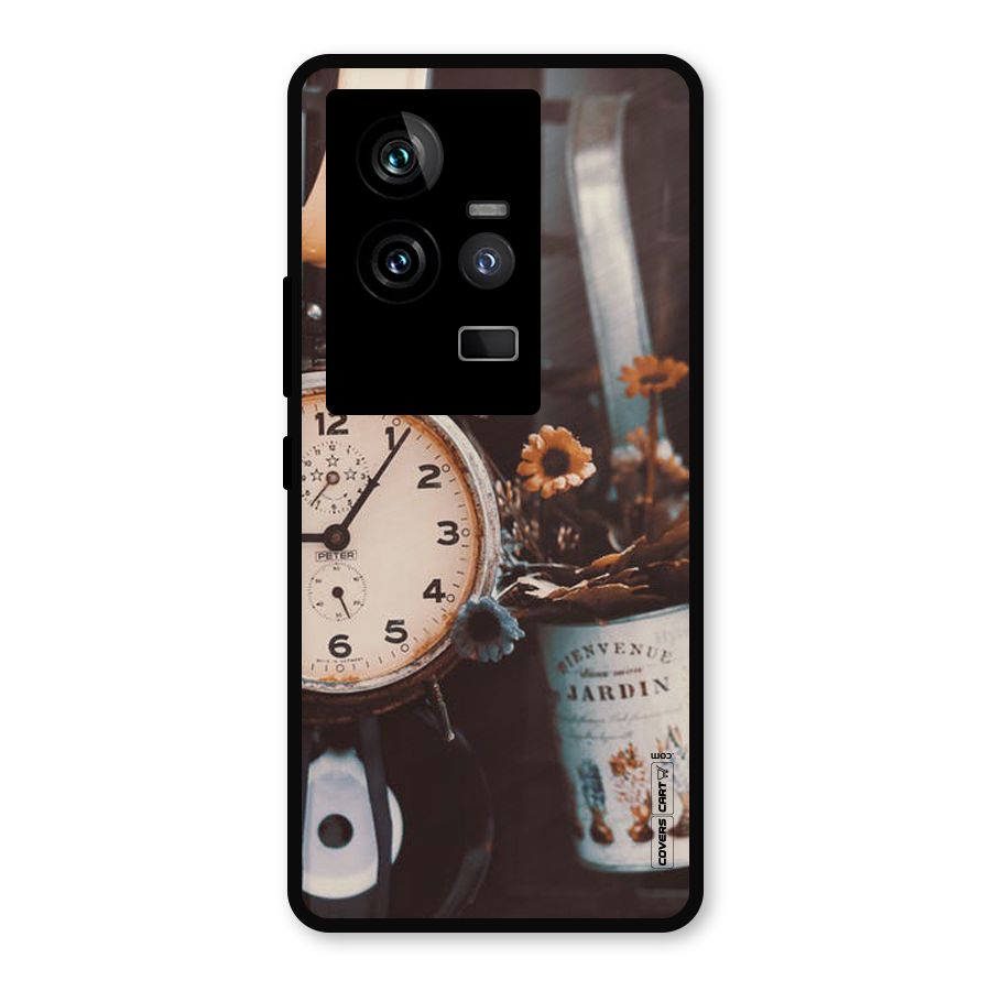 Clock And Flowers Metal Back Case for iQOO 11 5G