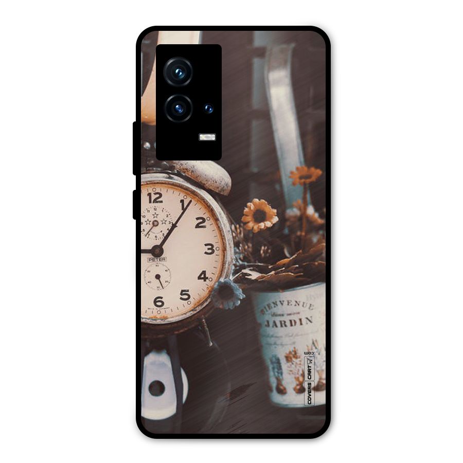 Clock And Flowers Metal Back Case for iQOO 9 5G