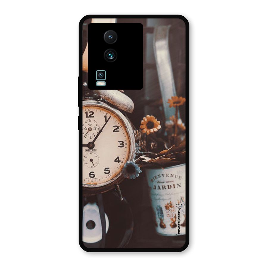 Clock And Flowers Metal Back Case for iQOO Neo 7