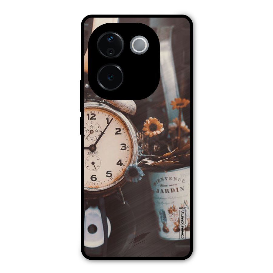 Clock And Flowers Metal Back Case for iQOO Z9s Pro