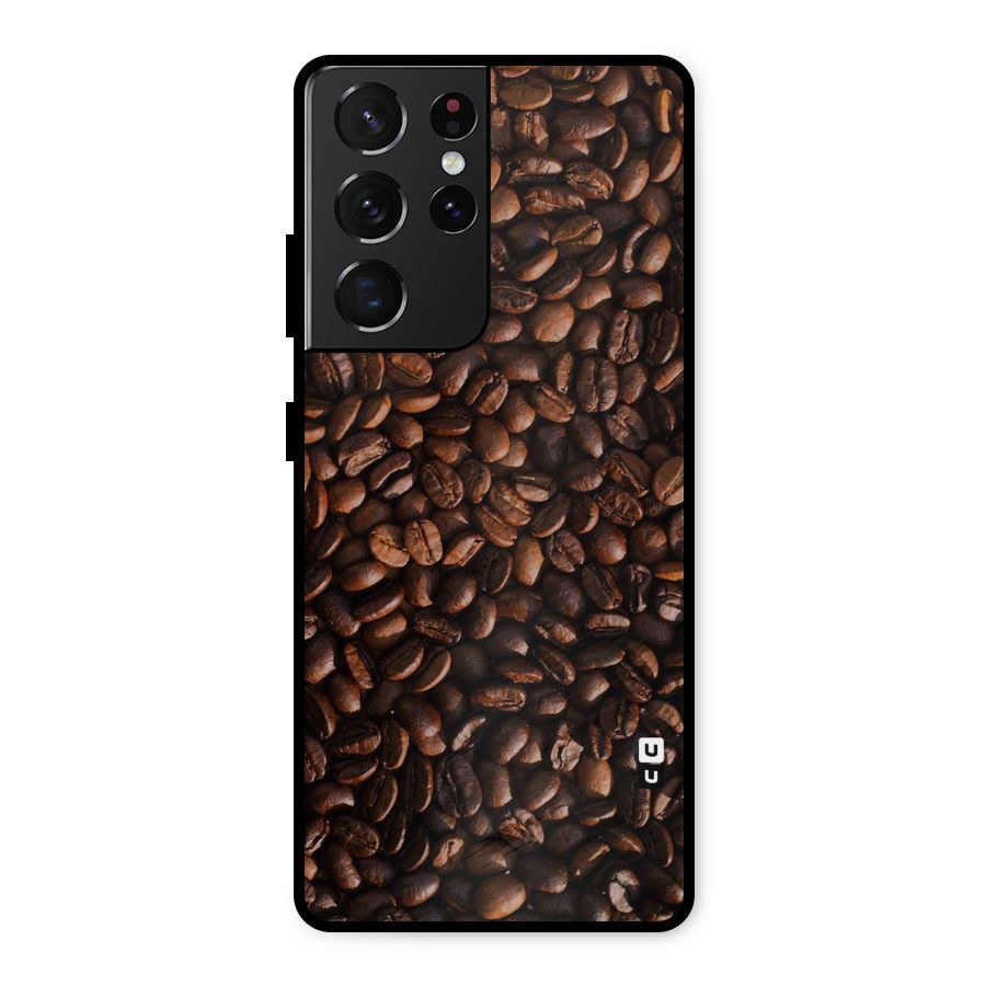 Coffee Beans Scattered Metal Back Case for Galaxy S21 Ultra 5G