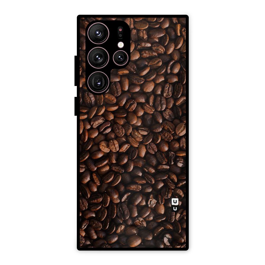 Coffee Beans Scattered Metal Back Case for Galaxy S22 Ultra 5G