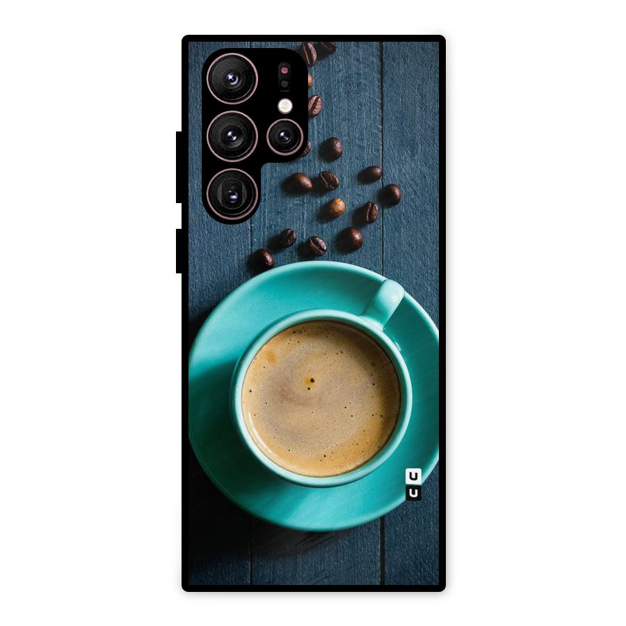 Coffee Beans and Cup Metal Back Case for Galaxy S22 Ultra 5G