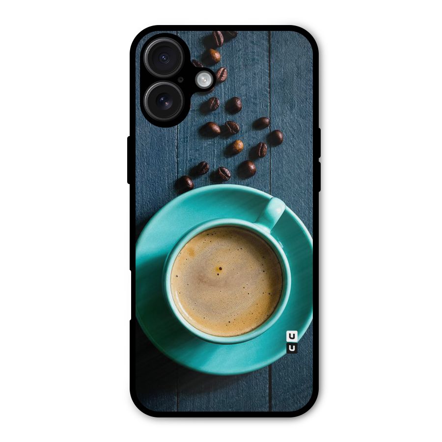 Coffee Beans and Cup Metal Back Case for iPhone 16 Plus