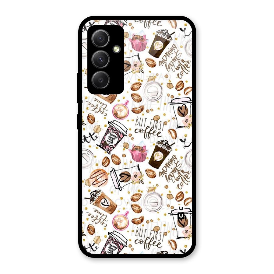 Coffee Pattern Glass Back Case for Galaxy A34