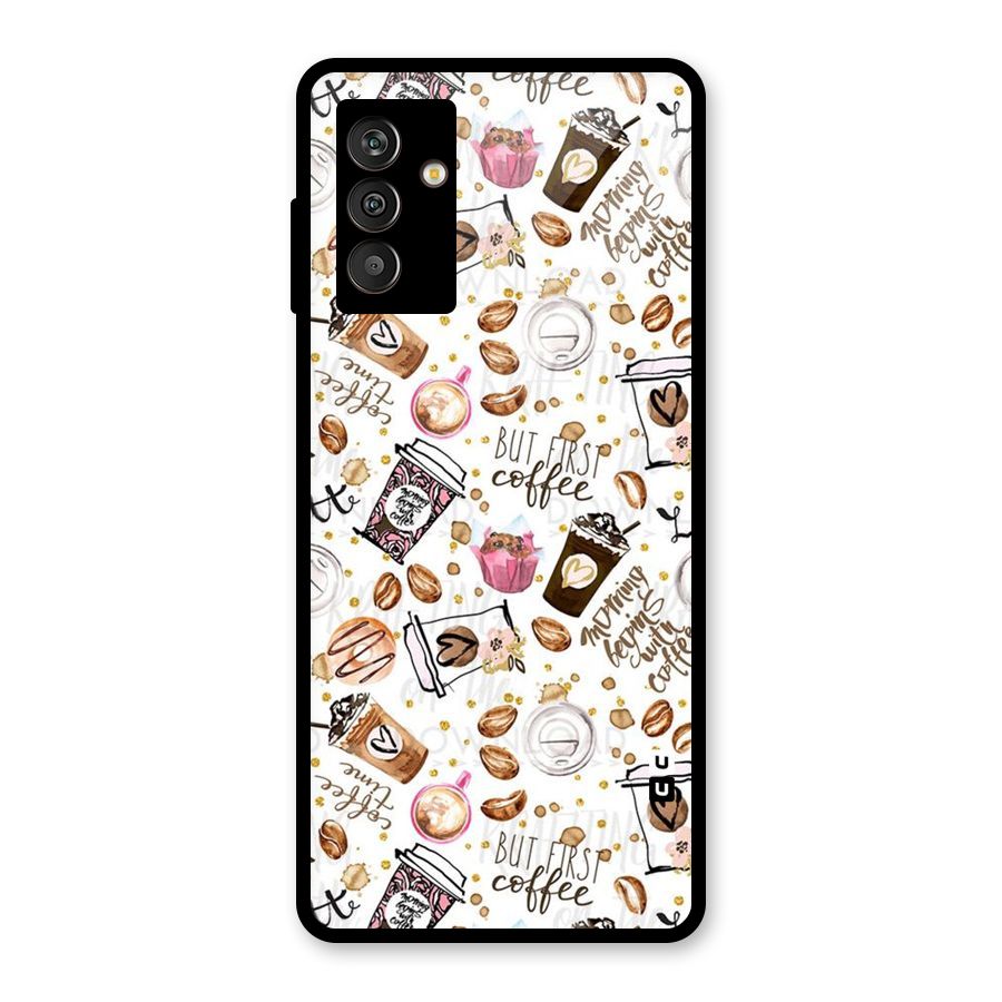 Coffee Pattern Glass Back Case for Galaxy M13