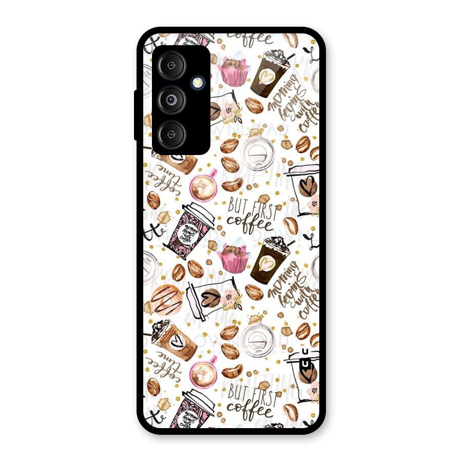 Coffee Pattern Glass Back Case for Galaxy M14 5G
