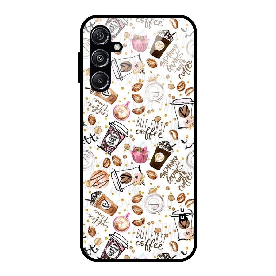 Coffee Pattern Glass Back Case for Galaxy M34 5G