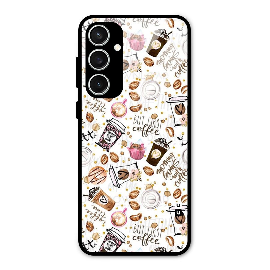 Coffee Pattern Glass Back Case for Galaxy S23 FE