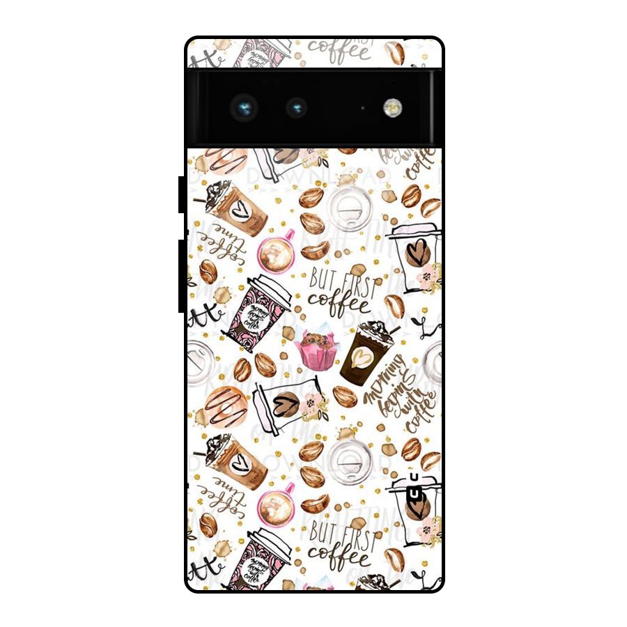 Coffee Pattern Glass Back Case for Google Pixel 6