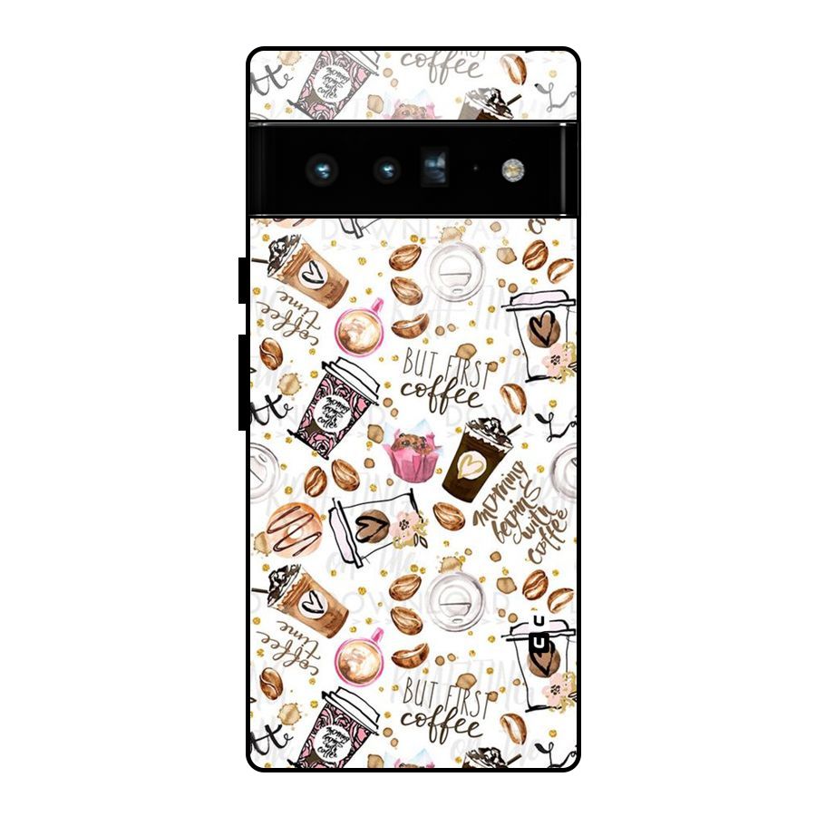 Coffee Pattern Glass Back Case for Google Pixel 6 Pro