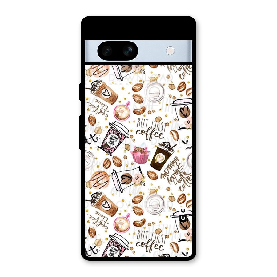Coffee Pattern Glass Back Case for Google Pixel 7a