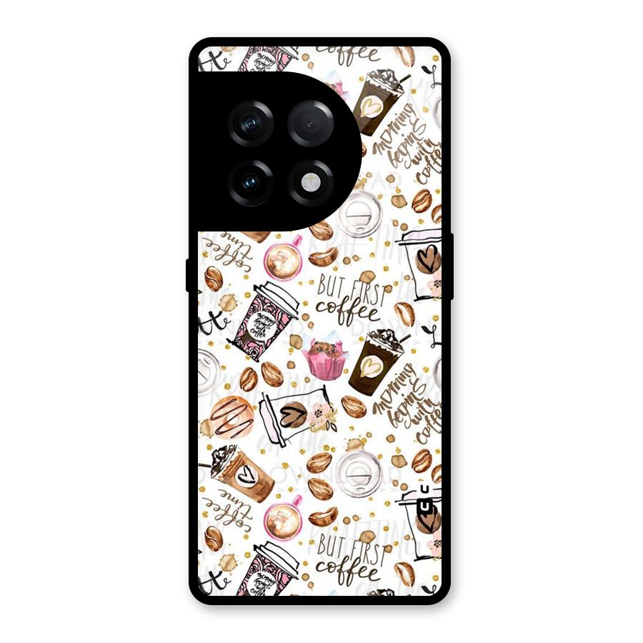 Coffee Pattern Glass Back Case for OnePlus 11R