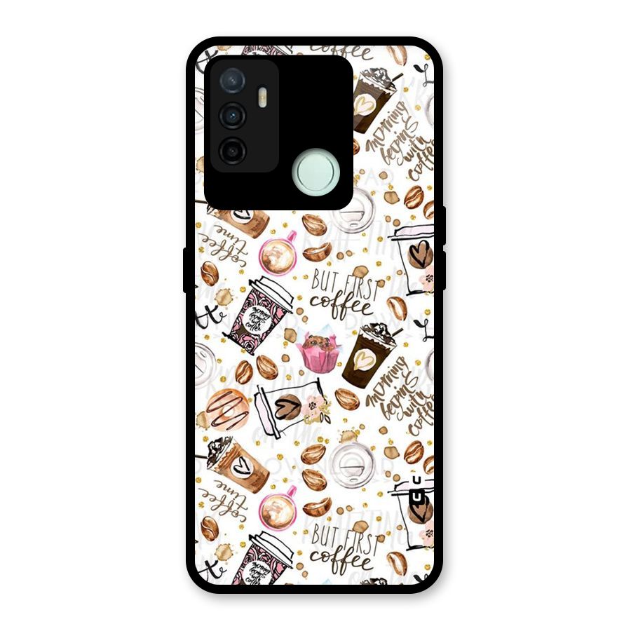 Coffee Pattern Glass Back Case for Oppo A53