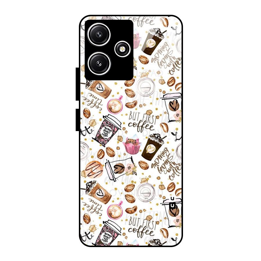Coffee Pattern Glass Back Case for Poco M6 Pro
