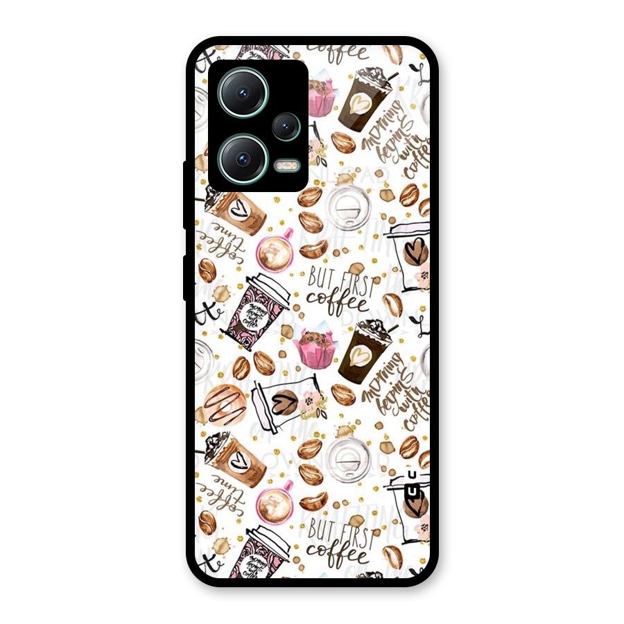 Coffee Pattern Glass Back Case for Poco X5