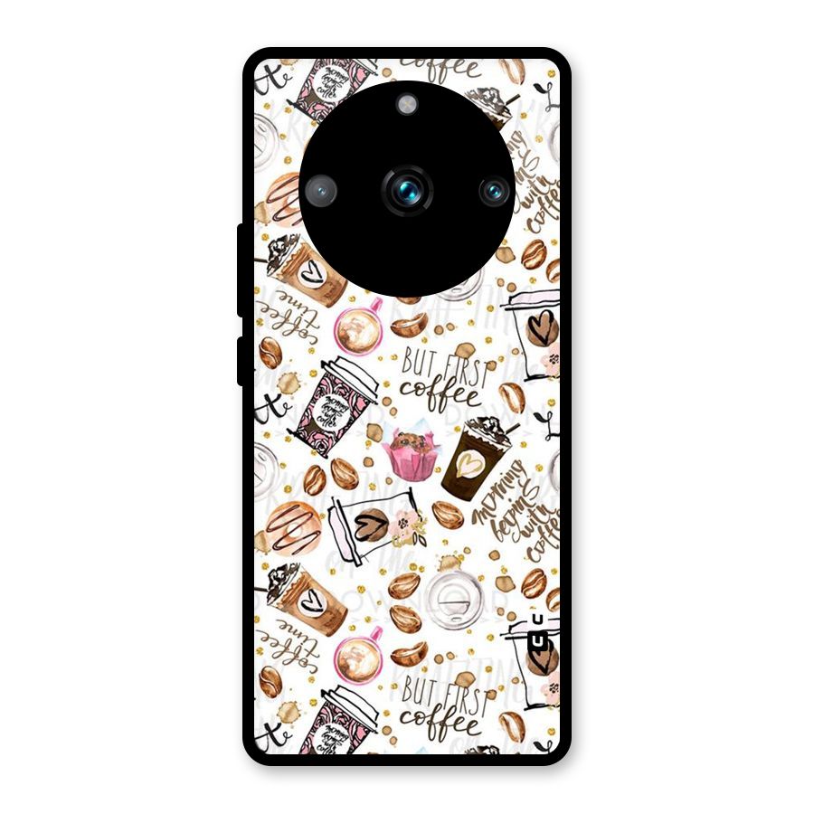 Coffee Pattern Glass Back Case for Realme 11 Pro