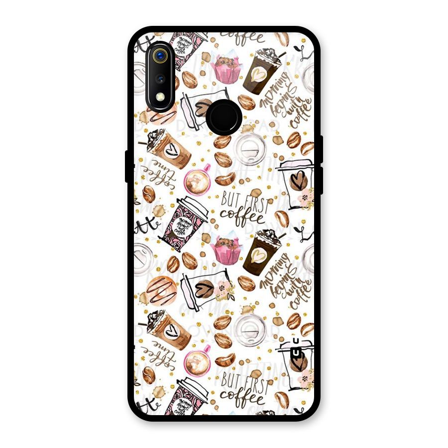 Coffee Pattern Glass Back Case for Realme 3i