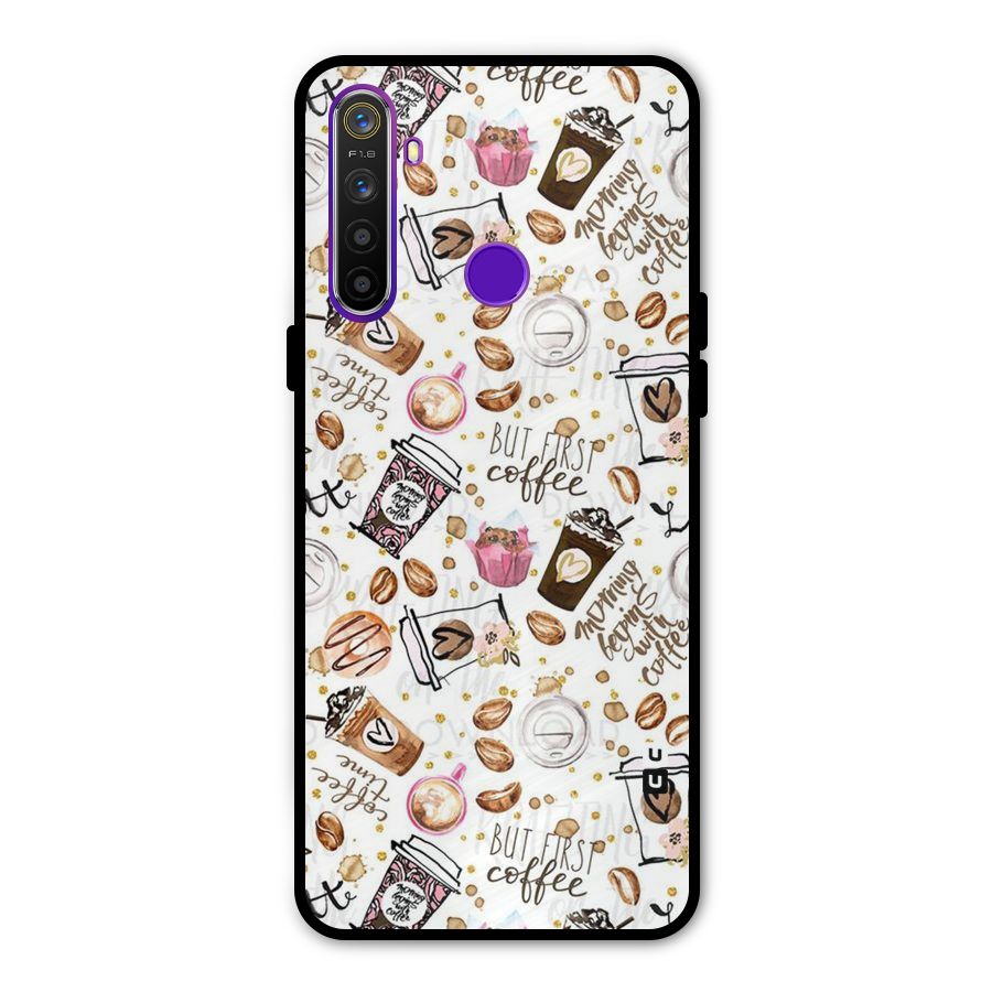 Coffee Pattern Glass Back Case for Realme 5s