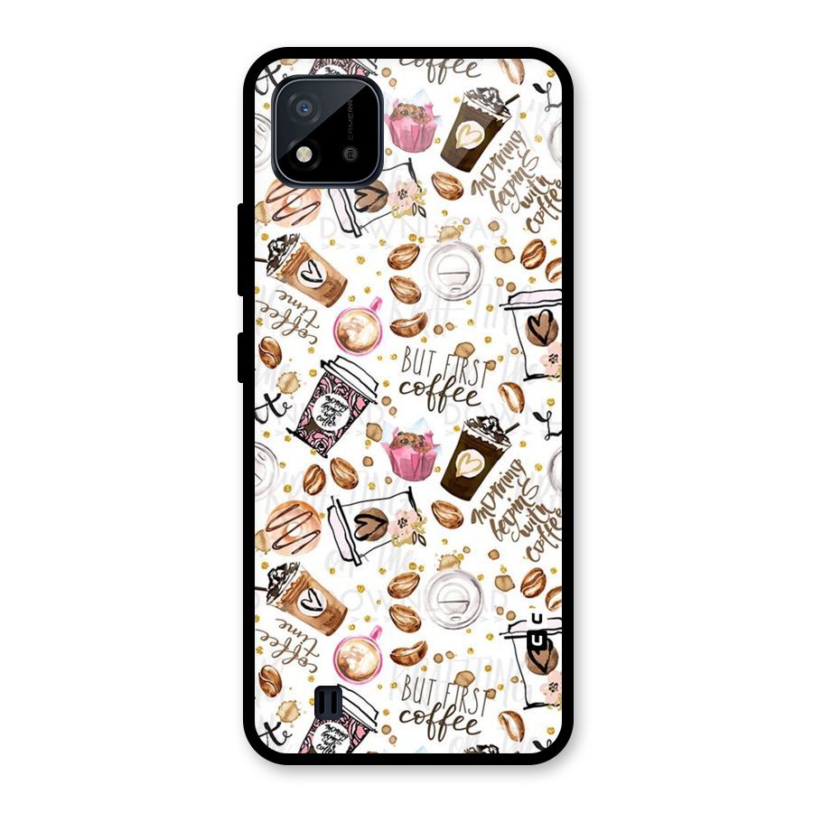 Coffee Pattern Glass Back Case for Realme C11 2021