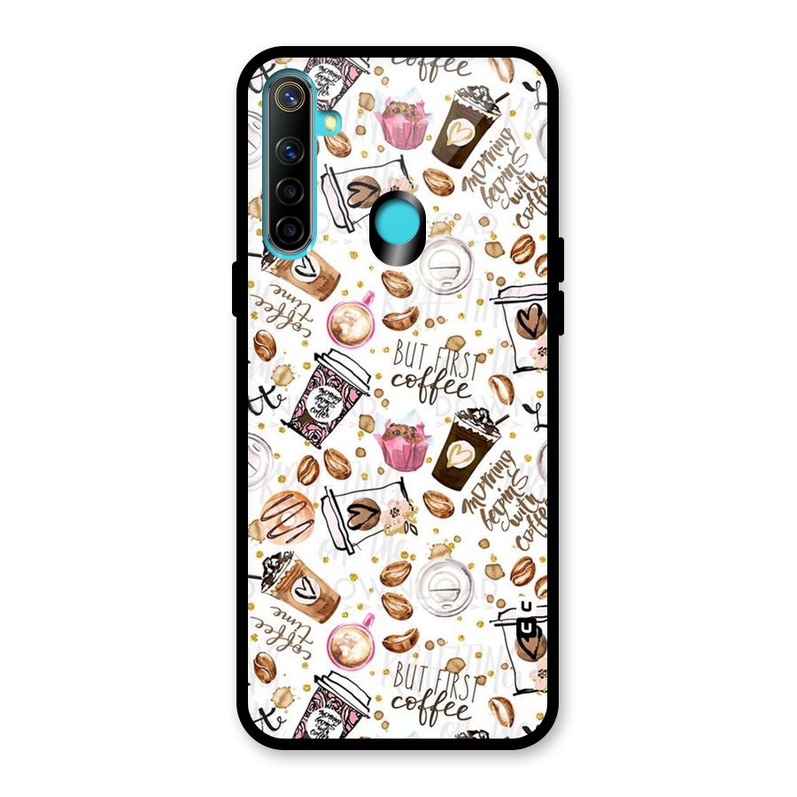 Coffee Pattern Glass Back Case for Realme Narzo 10