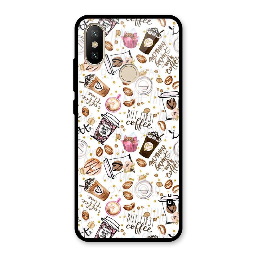 Coffee Pattern Glass Back Case for Redmi A2