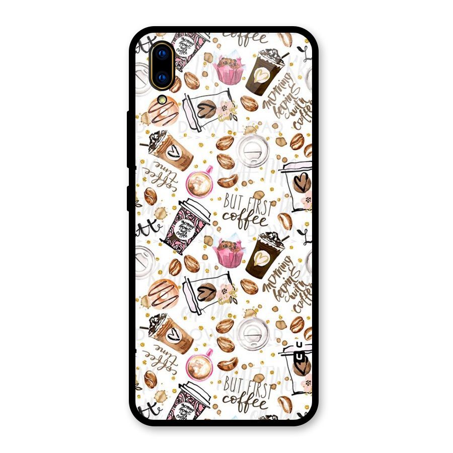 Coffee Pattern Glass Back Case for Vivo V11 Pro