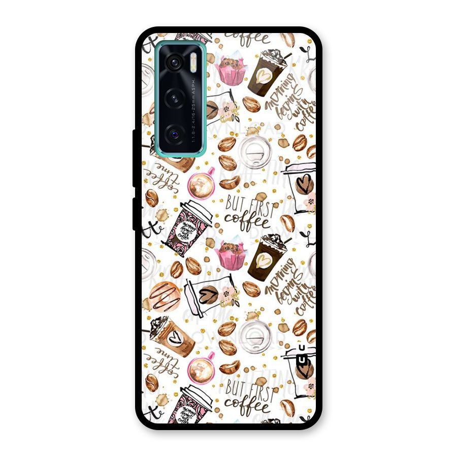 Coffee Pattern Glass Back Case for Vivo V20 SE