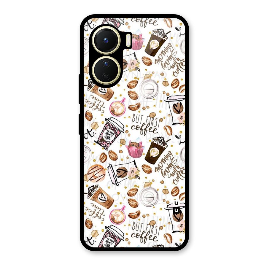 Coffee Pattern Glass Back Case for Vivo Y56