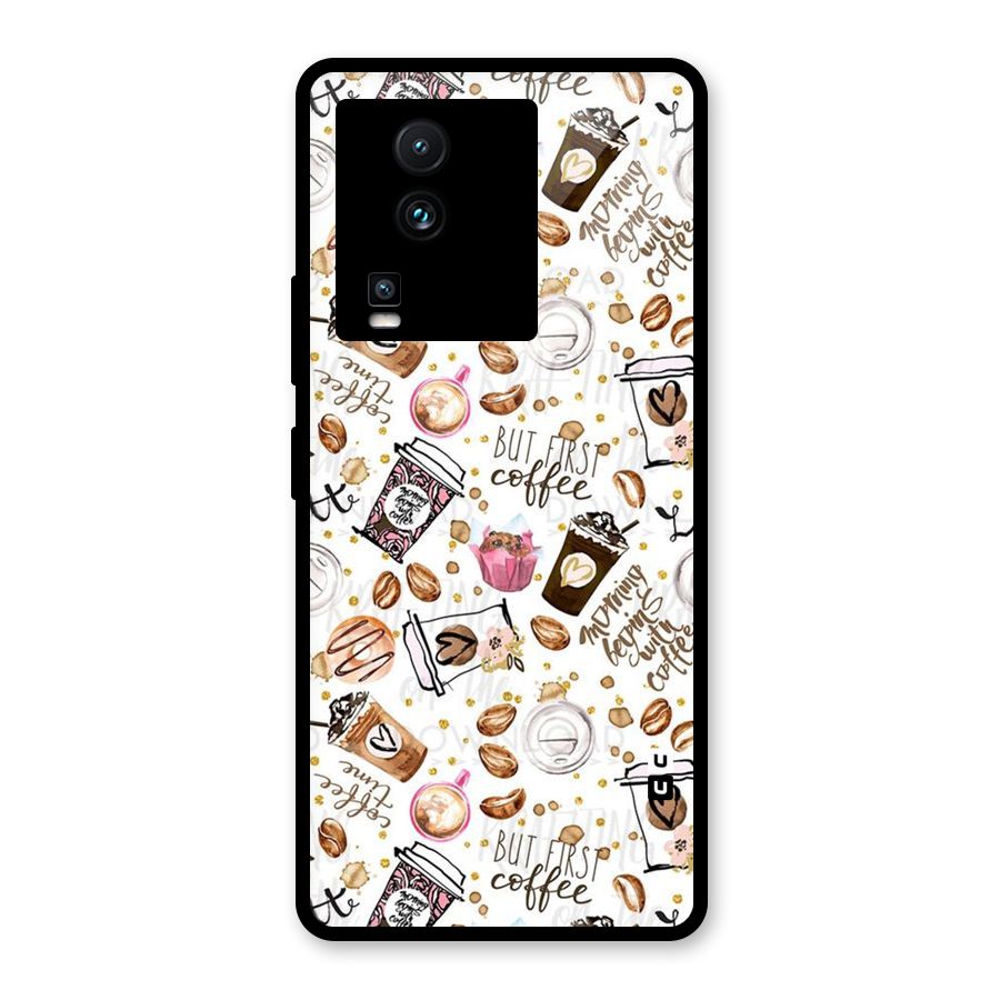 Coffee Pattern Glass Back Case for Vivo iQOO Neo 7