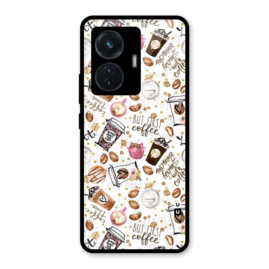 Coffee Pattern Glass Back Case for iQOO Z6 44W