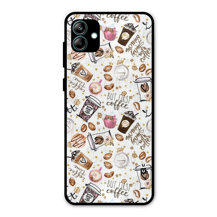 Coffee Pattern Metal Back Case for Galaxy A04