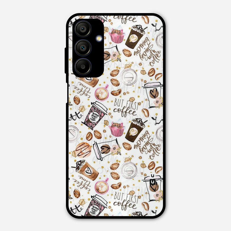 Coffee Pattern Metal Back Case for Galaxy A15 5G