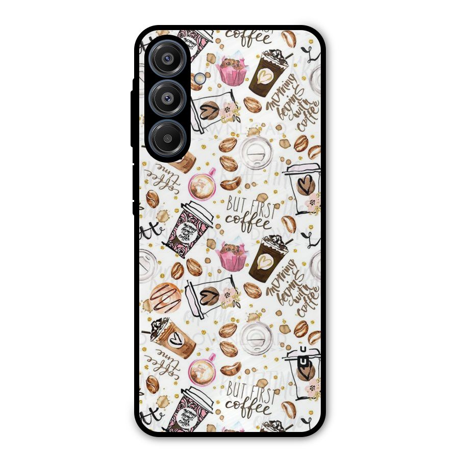 Coffee Pattern Metal Back Case for Galaxy A16 5G