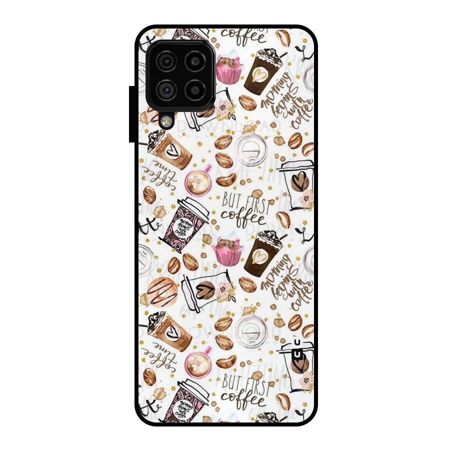 Coffee Pattern Metal Back Case for Galaxy A22 4G