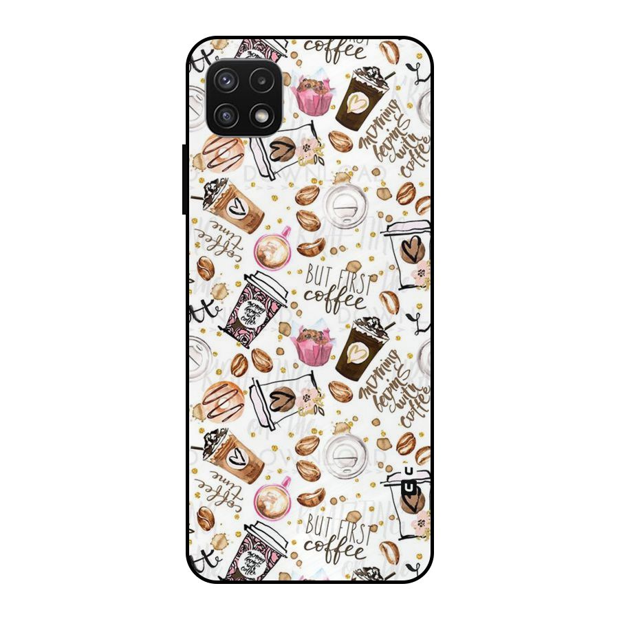 Coffee Pattern Metal Back Case for Galaxy A22 5G