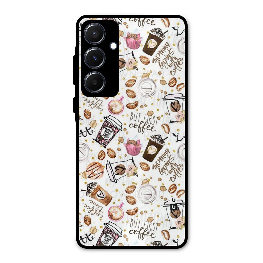 Coffee Pattern Metal Back Case for Galaxy A55