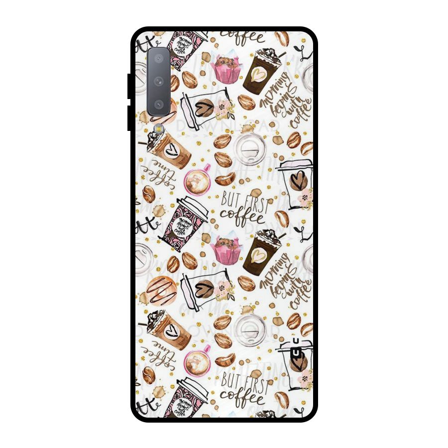 Coffee Pattern Metal Back Case for Galaxy A7 (2018)