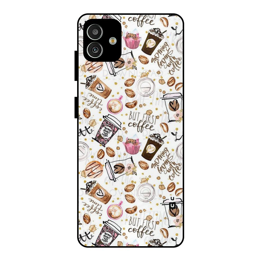 Coffee Pattern Metal Back Case for Galaxy M13 5G