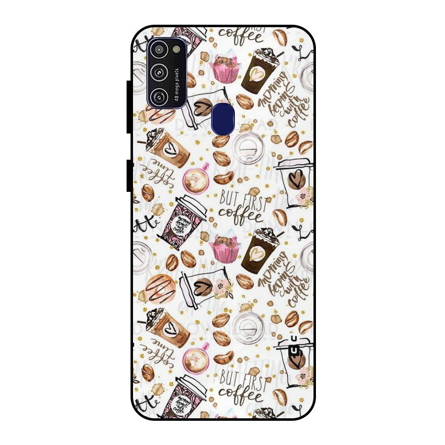 Coffee Pattern Metal Back Case for Galaxy M21
