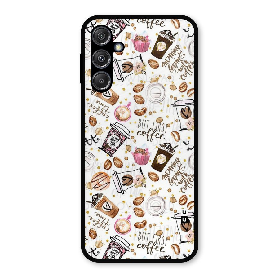 Coffee Pattern Metal Back Case for Galaxy M34 5G