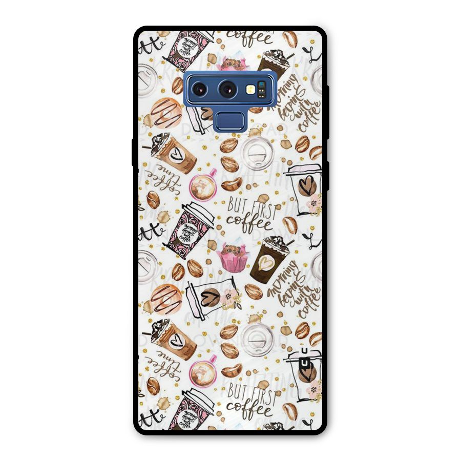 Coffee Pattern Metal Back Case for Galaxy Note 9